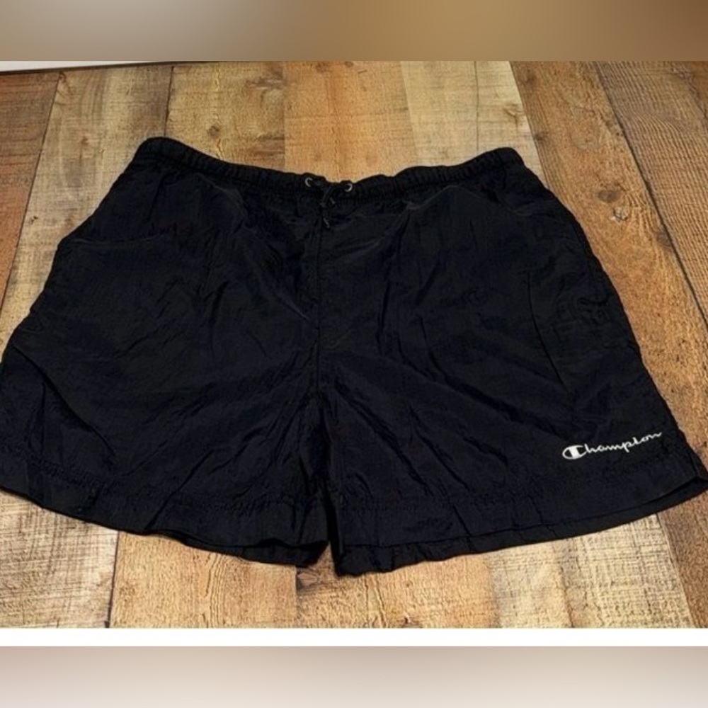 Champion Nylon Rip Stop Shorts Men Size L 6" Inseam Black Activewear embroidered